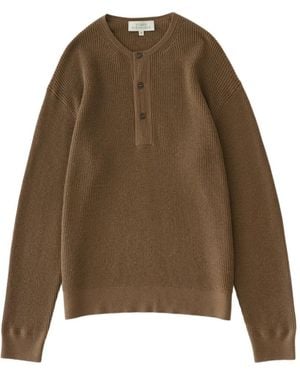 Studio Nicholson Corine Waffle-Knit Grandad-Collar Sweater - Natural