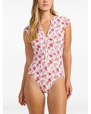 Seafolly Bañador Con Estampado Floral Y Cremallera Delantera - Rosa