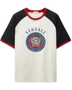Versace Regular Katoenen Jersey T-Shirt Met Print - Blauw