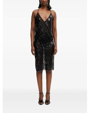Rick Owens Vestido Midi Semitranslúcido Con Lentejuelas - Negro