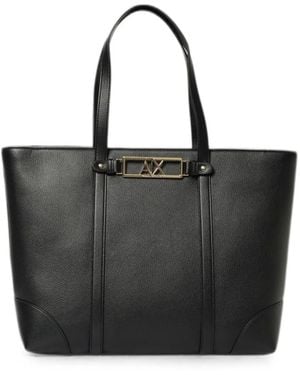 Emporio Armani Logo-Plaque Pebbled-Effect Tote Bag - Black