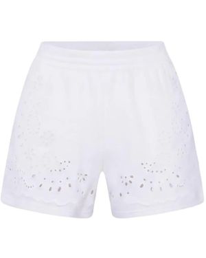 LoveShackFancy Broderie Anglaise Shorts Met Gewelfde Afwerking - Wit