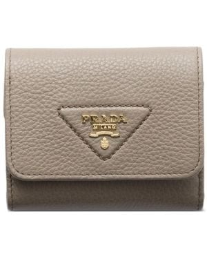 Prada Small Triangle-Logo Wallet - Natural