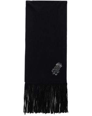 Roberto Cavalli Fringed Logo Scarf - Black