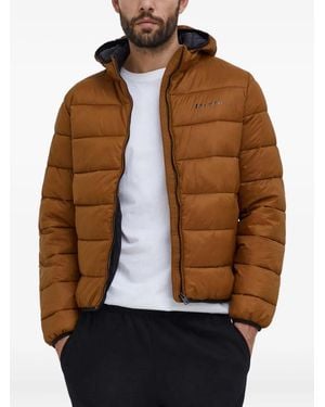 Champion Logo-Print Hooded Padded Jacket - Brown