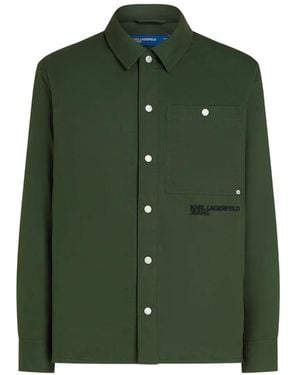 KARL LAGERFELD Logo-Embroidered Cotton Overshirt - Green