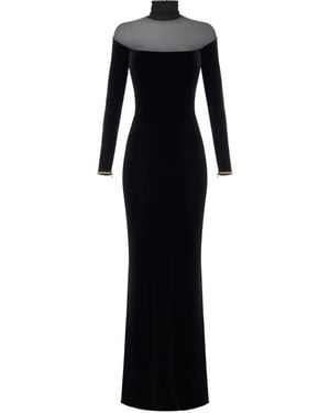 Elisabetta Franchi Velvet Mesh-Insert Maxi Dress - Black