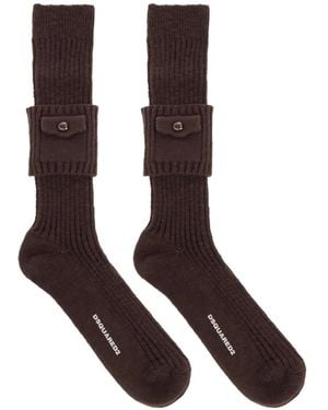 DSquared² Military Chic Pocket-Detail Ribbed Socks - Brown