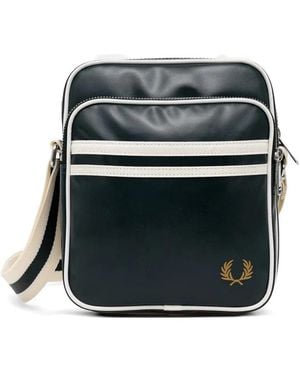 Fred Perry Piped Logo-Print Crossbody Bag - Black