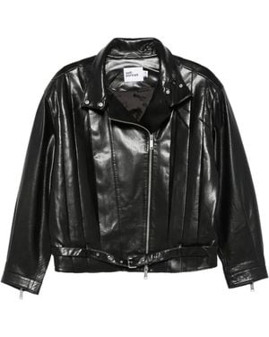 Self-Portrait Faux Leather Biker Jacket - Black