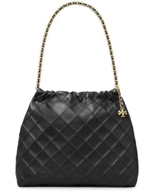 Tory Burch Fleming Quilted Leather Tote Bag - Black