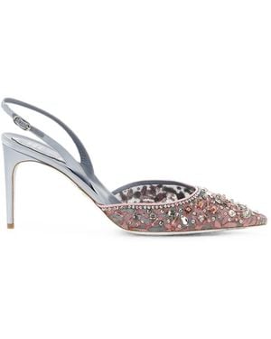 Rene Caovilla Cinderella Crystal-Embellished Slingback Court Shoes - White
