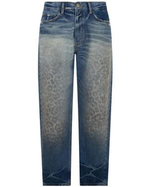 Roberto Cavalli Leopard-Print Whiskered Jeans - Blue