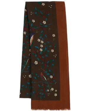 Drake's Birds Of Paradise Print Wool Scarf - Brown