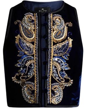 Etro Paisley Foliage Embroidered Velvet Waistcoat - Black