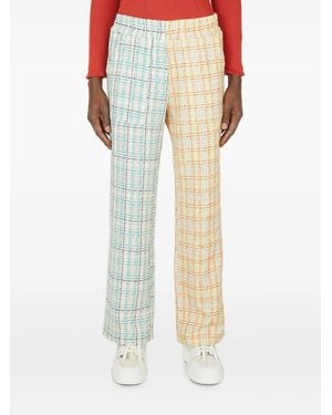 (DI)VISION Check-Pattern Contrasting-Panel Pants - Blue