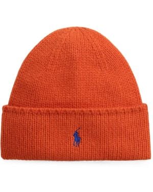 Polo Ralph Lauren Pony Embroidered Wool Beanie Hat - Orange