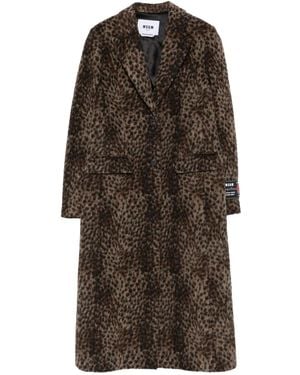 MSGM Cappotto Monopetto Con Stampa - Marrone