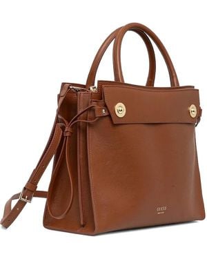Guess Bianca Leather Tote Bag - Brown