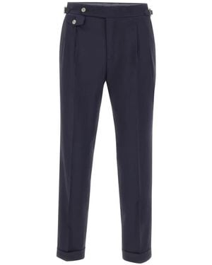 Barba Napoli Pleat Buckle Virgin Wool Trousers - Blue