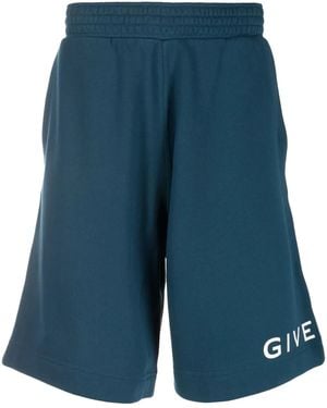 Givenchy Logo-Print Jersey Track Shorts - Blue
