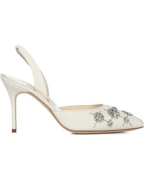 Manolo Blahnik Ralyne ビジュートリム スリングバック パンプス - ホワイト