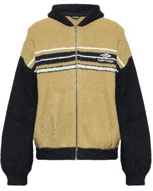 Balenciaga Zip Striped Hooded Hoodie - Black