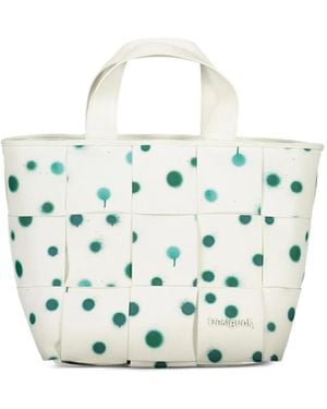 Desigual Sac Cabas À Pois Et Logo Appliqué - White