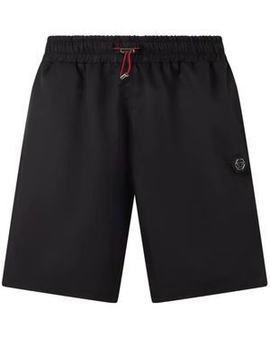 Philipp Plein Logo-Stripe Drawstring Shorts - Black