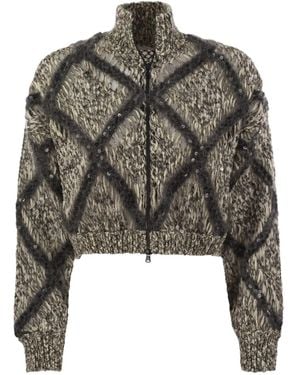 Brunello Cucinelli Diamond-Pattern Cardigan - Black