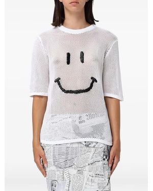 Moschino Open-Knit Smiley Sweater - White