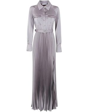 Self-Portrait Satin Pleated Maxi Dress - Grey