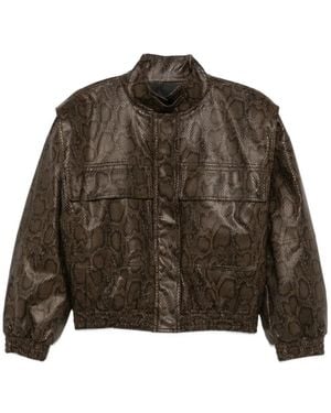 Twinset Snake-Effect High-Neck Jacket - Brown