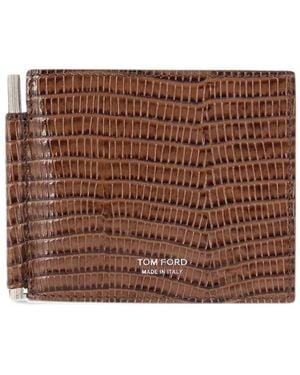 Tom Ford Printed Tejus T Line Money-Clip Wallet - Brown
