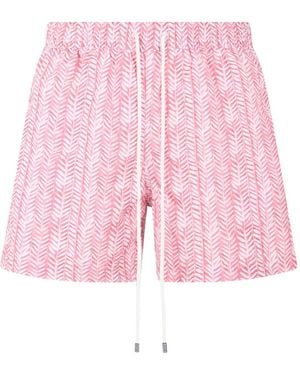 Fedeli Leaf-Print Drawstring Swim Shorts - Pink