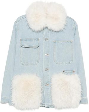 Ava Adore Faux-Fur Trim Denim Jacket - Blue