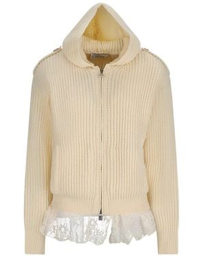 GIUSEPPE DI MORABITO Lace-Trim Ribbed Hoodie - Natural