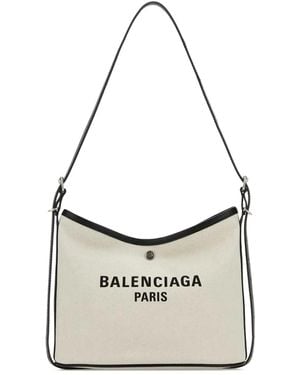 Balenciaga Biarri Logo-Plaque Canvas Shoulder Bag - White