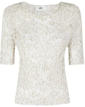 SOLOTRE Maglia Rete Crochet-Knit Top - White