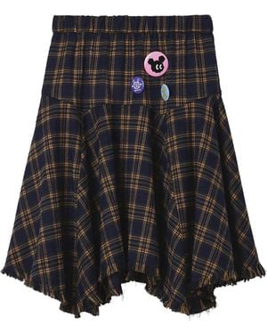 Mini Cream Frayed Plaid Mini Skirt - Black