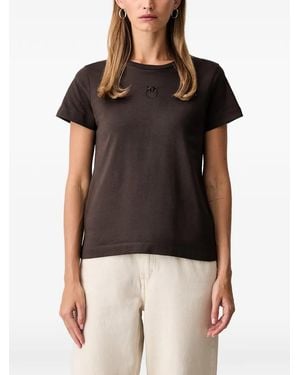 Pinko Love Birds-Logo Cotton T-Shirt - Black