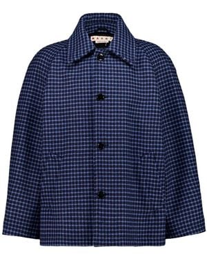 Marni Buttoned Checked Jacket - Blue