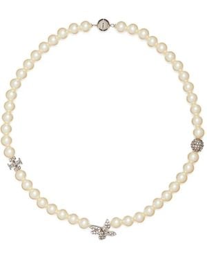 Tory Burch Moondance Pave Flower Pearl Necklace - Metallic