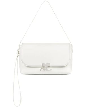Courreges Logo-Plaque Leather Shoulder Bag - White
