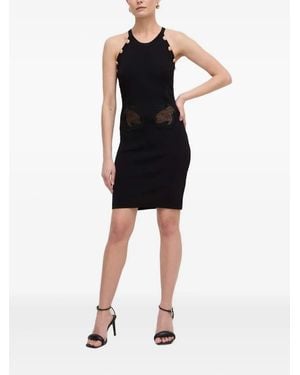 Silvian Heach Button-Embellished Lace-Insert Mini-Dress - Black