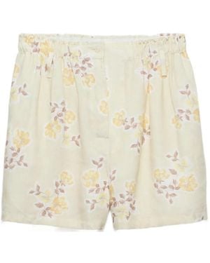 Prada Linnen Shorts Met Bloemen-Print - Naturel