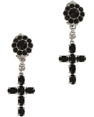 Dolce & Gabbana Cross Drop Clip-On Earrings - White