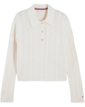 Tommy Hilfiger Cable-Knit Polo Jumper - White
