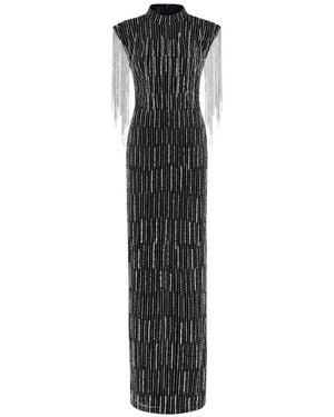 Pinko Crystal-Embellished Fringed Dress - Black