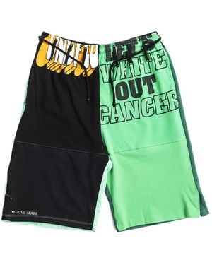 Marine Serre Graphic-Print Paneled Shorts - Green